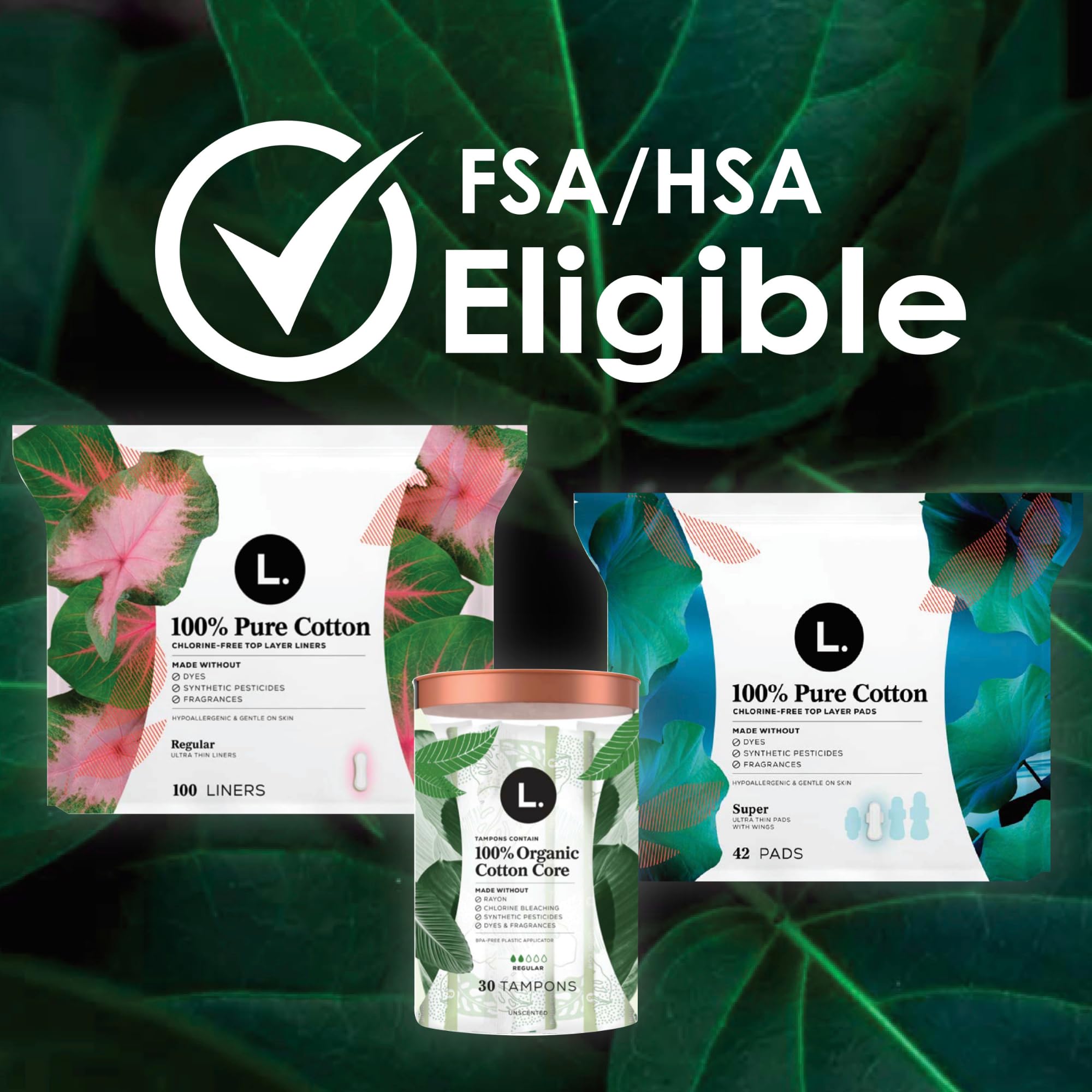 L. Organic Cotton Tampons - Regular 42 Count x 2 Packs (84 Count Total) (Packaging May Vary)